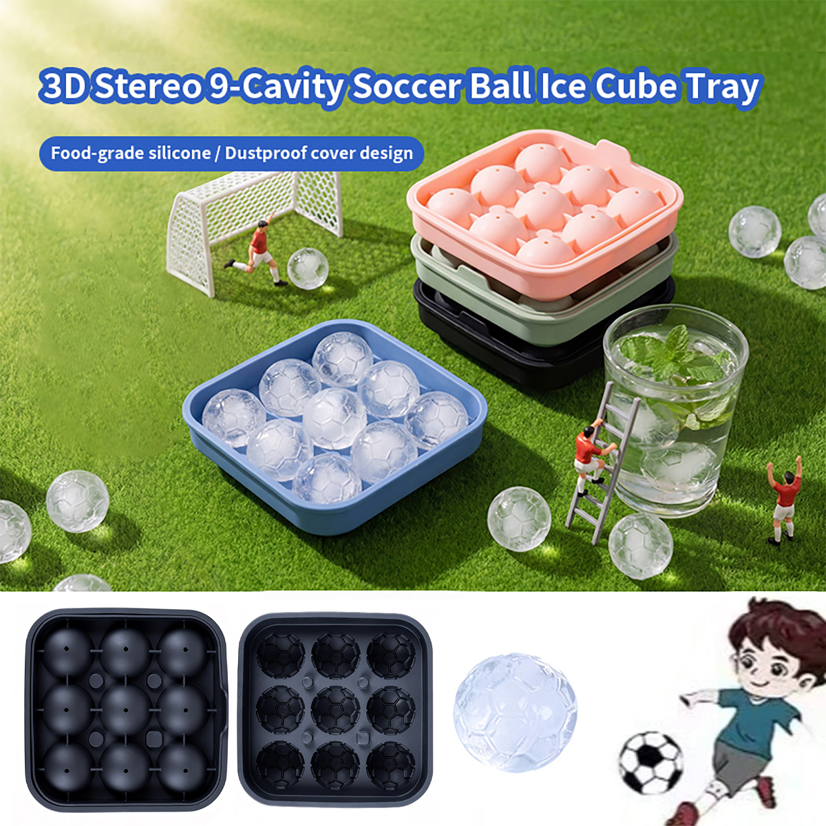 Ice Mold Sphere - 1Pcs Football-Themed Silicone Ice Tray, 9-Cavity