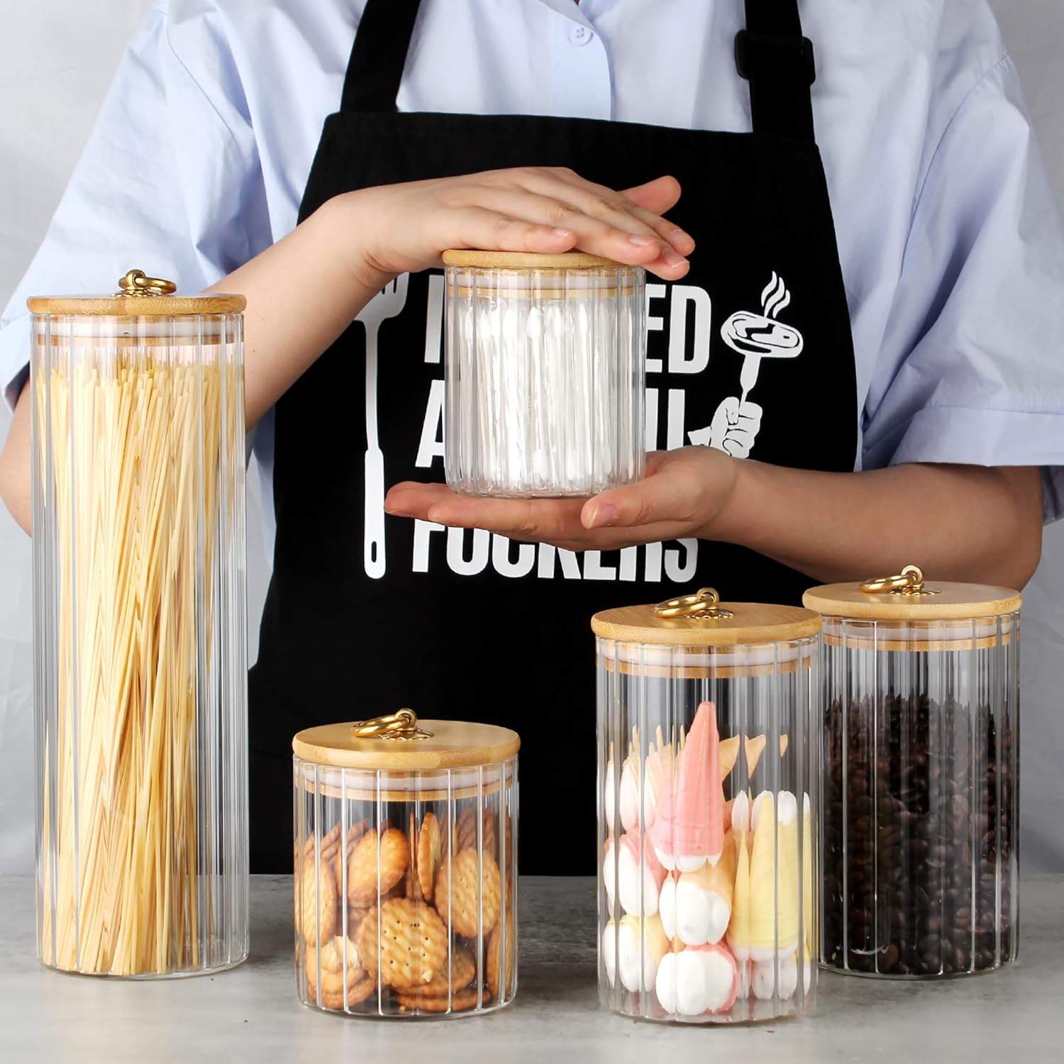 Glass Storage Jars Set of 5, D - Home Bar And Kitchen のレビューと価格