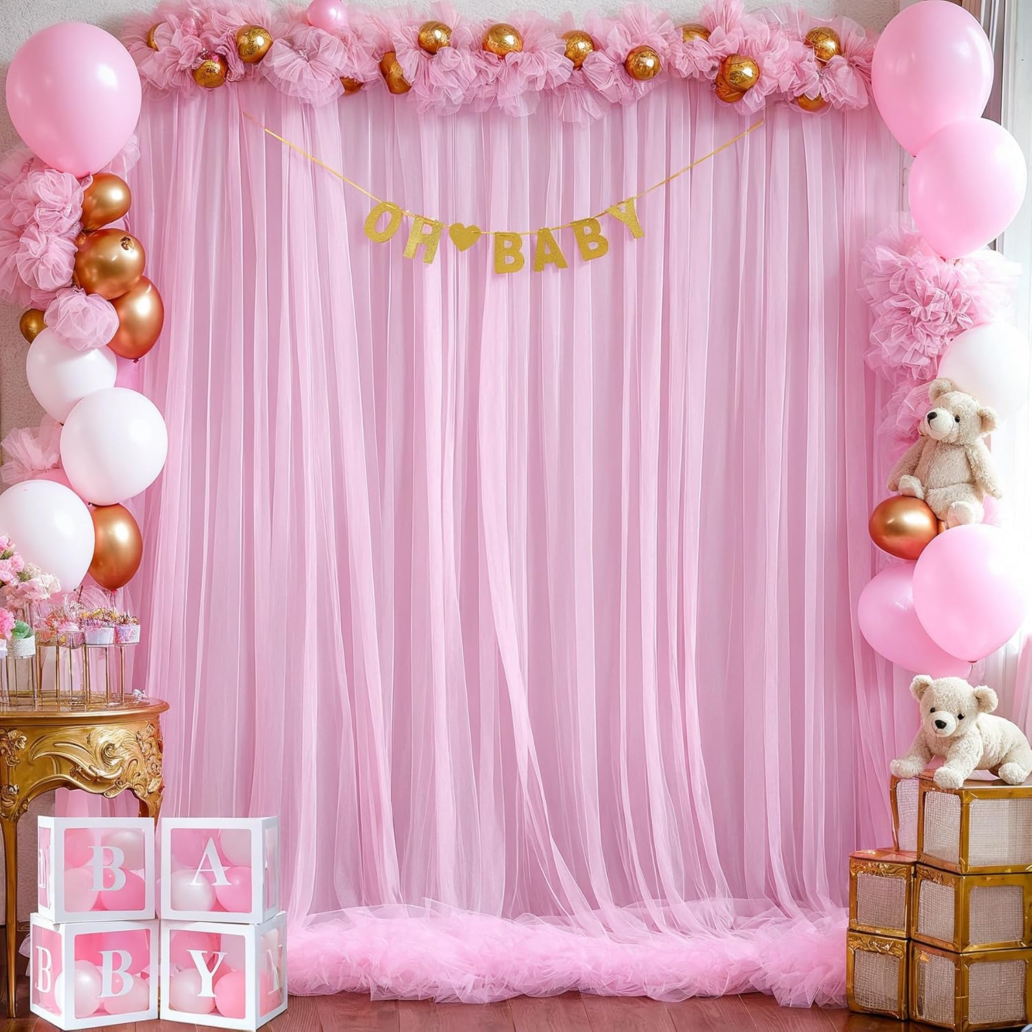 Pink Tulle Backdrop Curtain fo - Home Bargains のレビューと価格