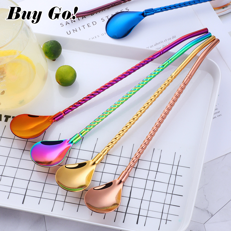 1PC Long Big Twisted Straw Spo - Bar Spoon Twisted のレビューと価格