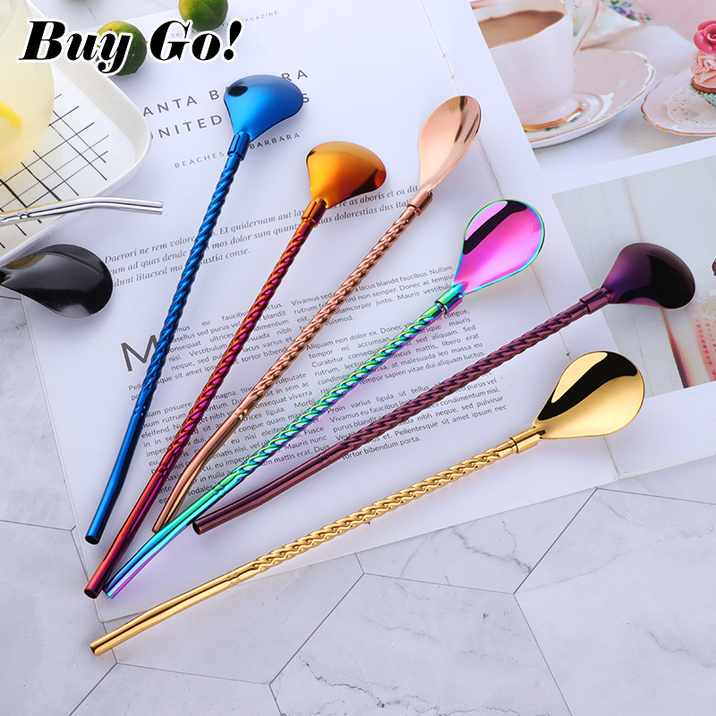 1PC Long Big Twisted Straw Spo - Bar Spoon Twisted のレビューと価格