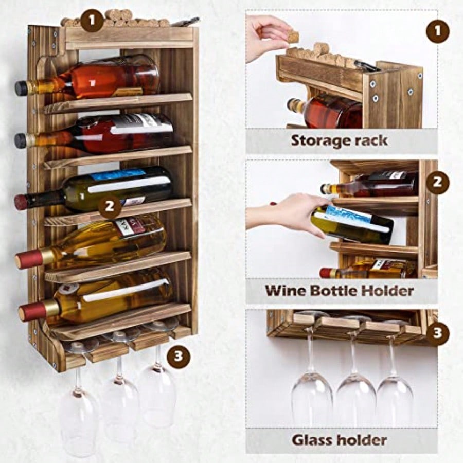 Wine Rack Wall Mounted WoodAlc - Home Bar Shelf のレビューと価格