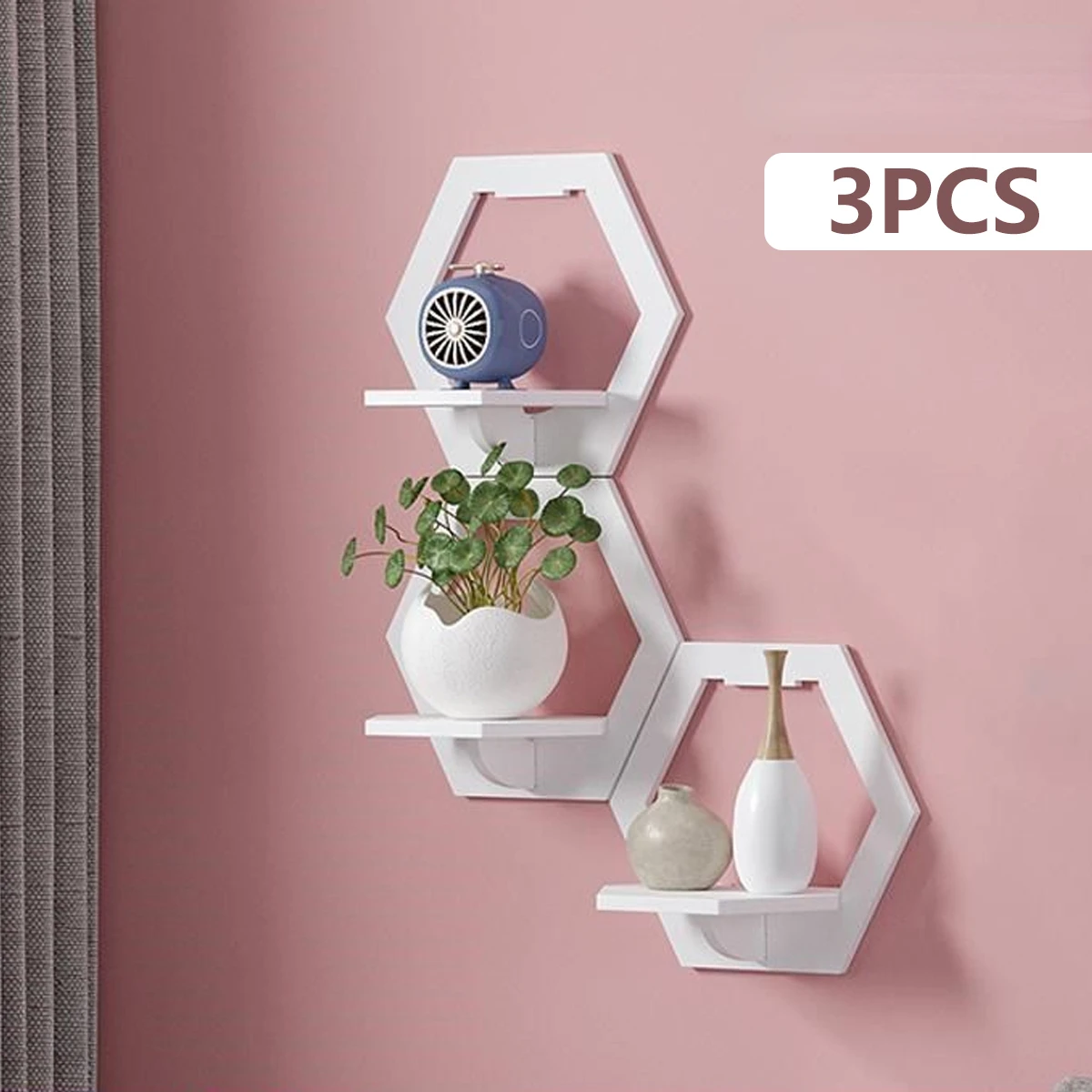 3Pcs Hexagon Wall Shelf Punch  - Home Bar Shelves のレビューと価格