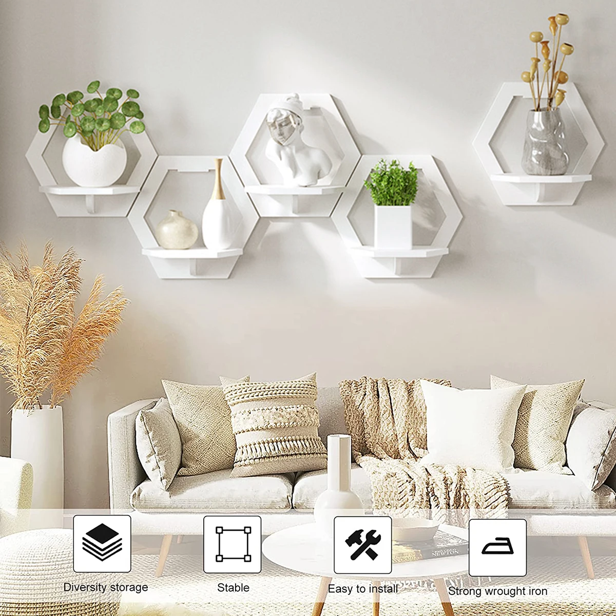 3Pcs Hexagon Wall Shelf Punch  - Home Bar Shelves のレビューと価格