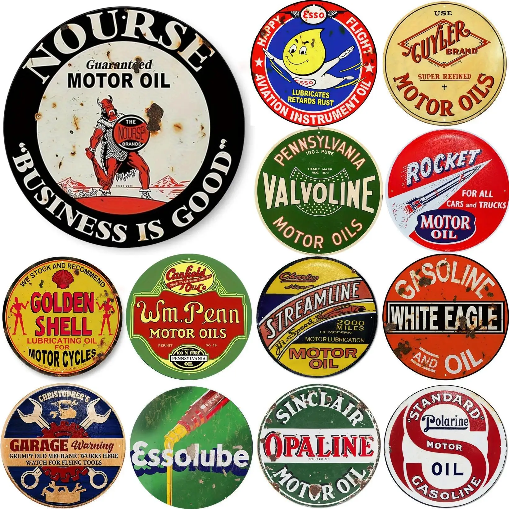 Vintage Motor Oil Sign Round M - Home Bar And Restaurant のレビューと価格