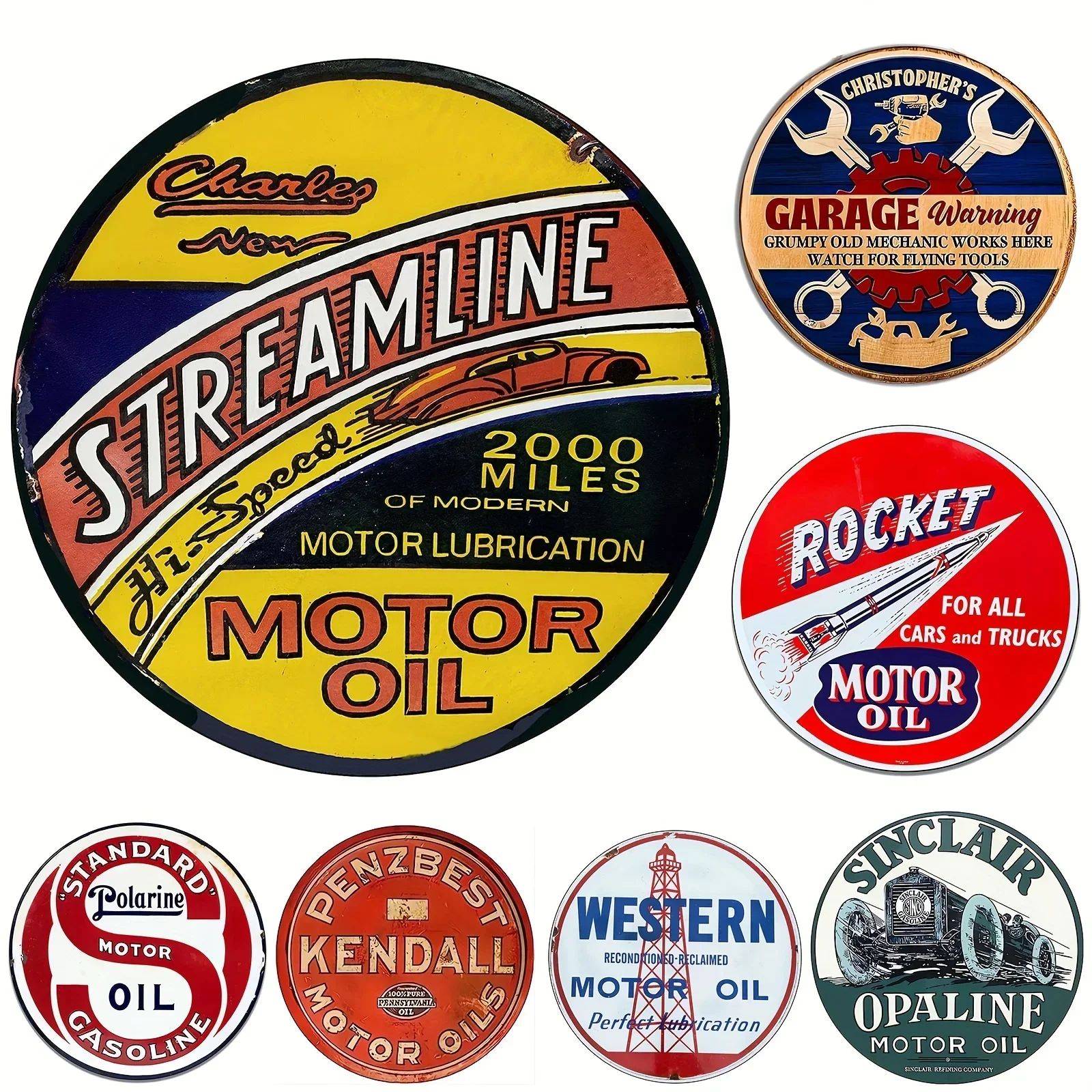 Vintage Motor Oil Sign Round M - Home Bar And Restaurant のレビューと価格