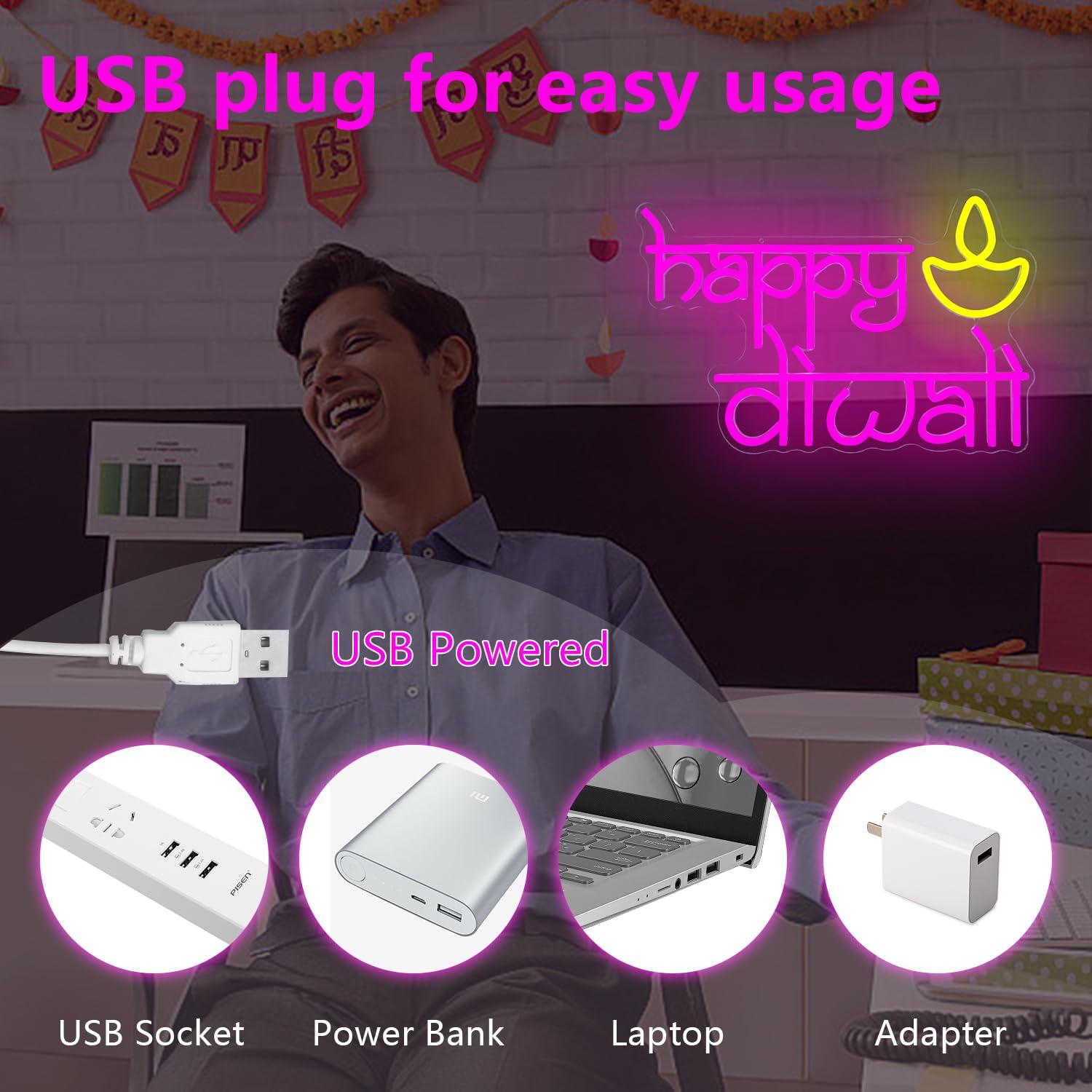 Happy Diwali Neon Sign USB Pow - Home Bar Signs のレビューと価格