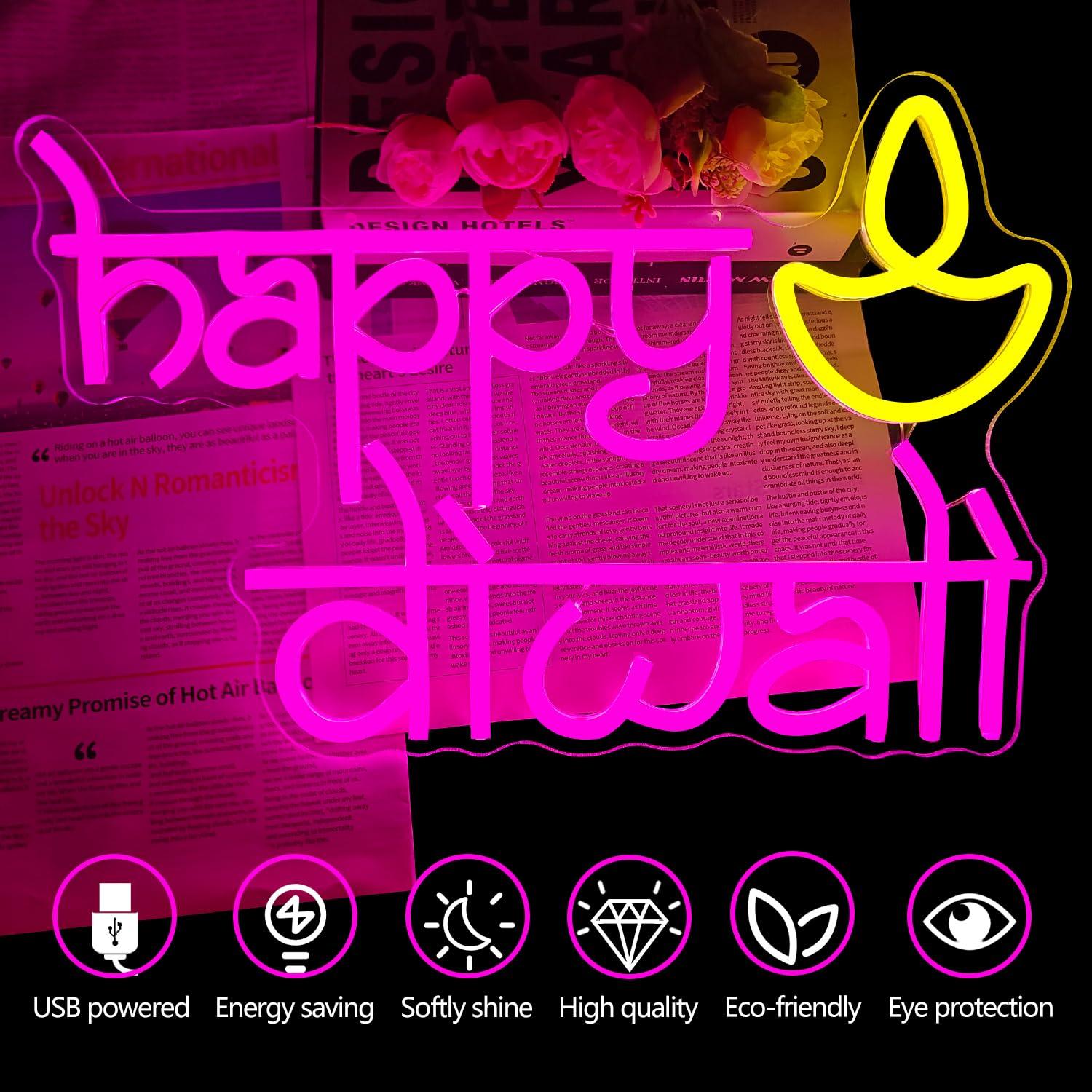 Happy Diwali Neon Sign USB Pow - Home Bar Signs のレビューと価格