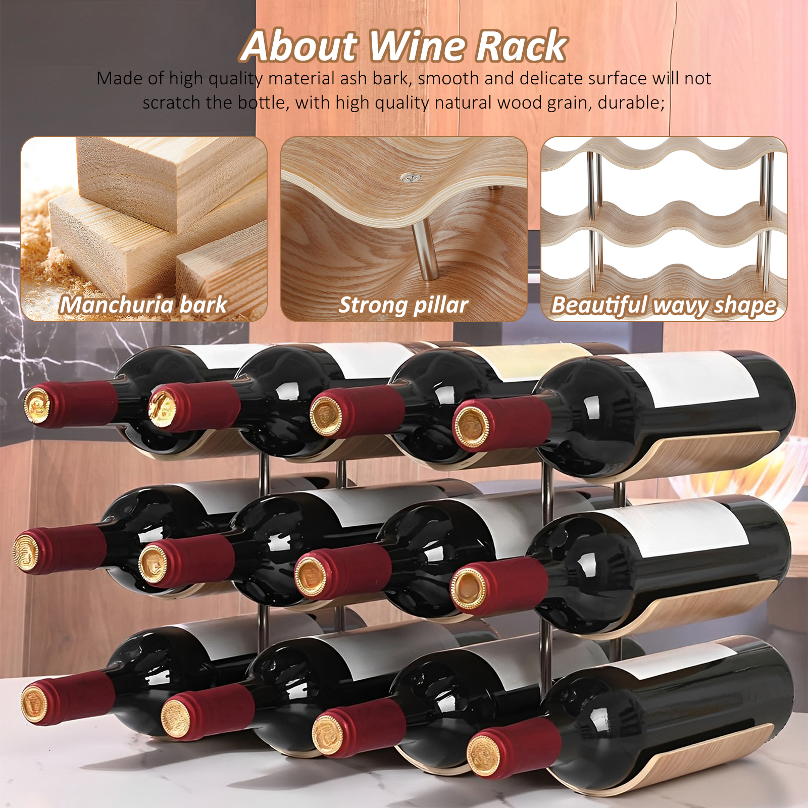 2/3-Tier Wooden Wine Rack Wavy - Home Bar And Cabinet のレビューと価格