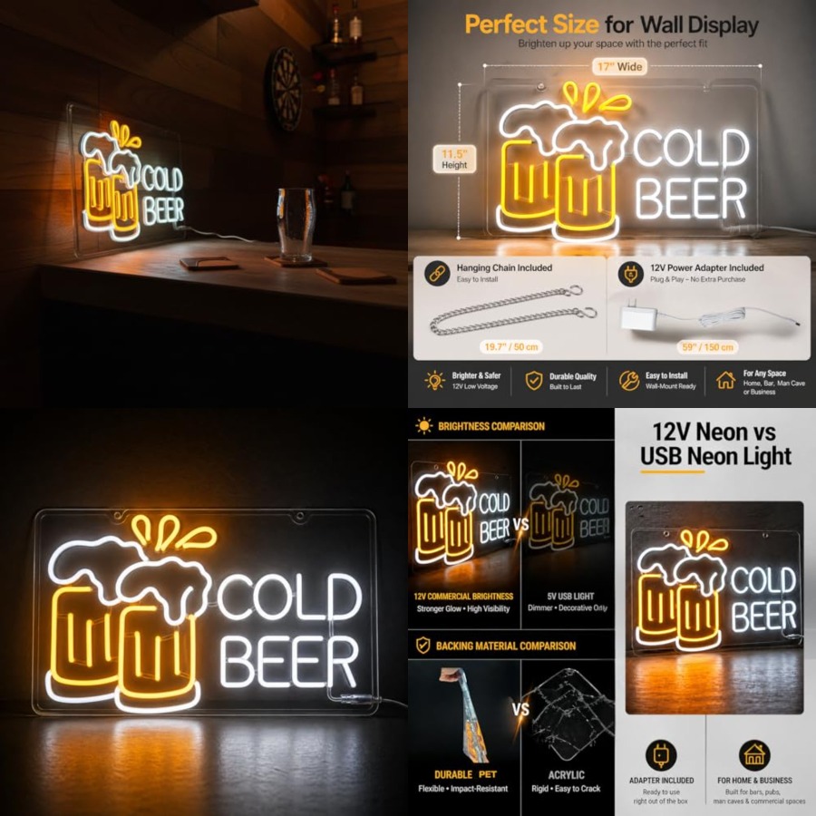 Cold Beer Neon Sign for Busine - Home Bar Signs のレビューと価格