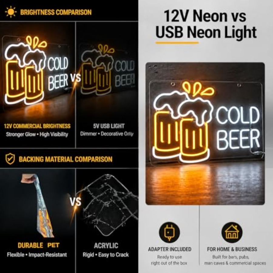 Cold Beer Neon Sign for Busine - Home Bar Signs のレビューと価格