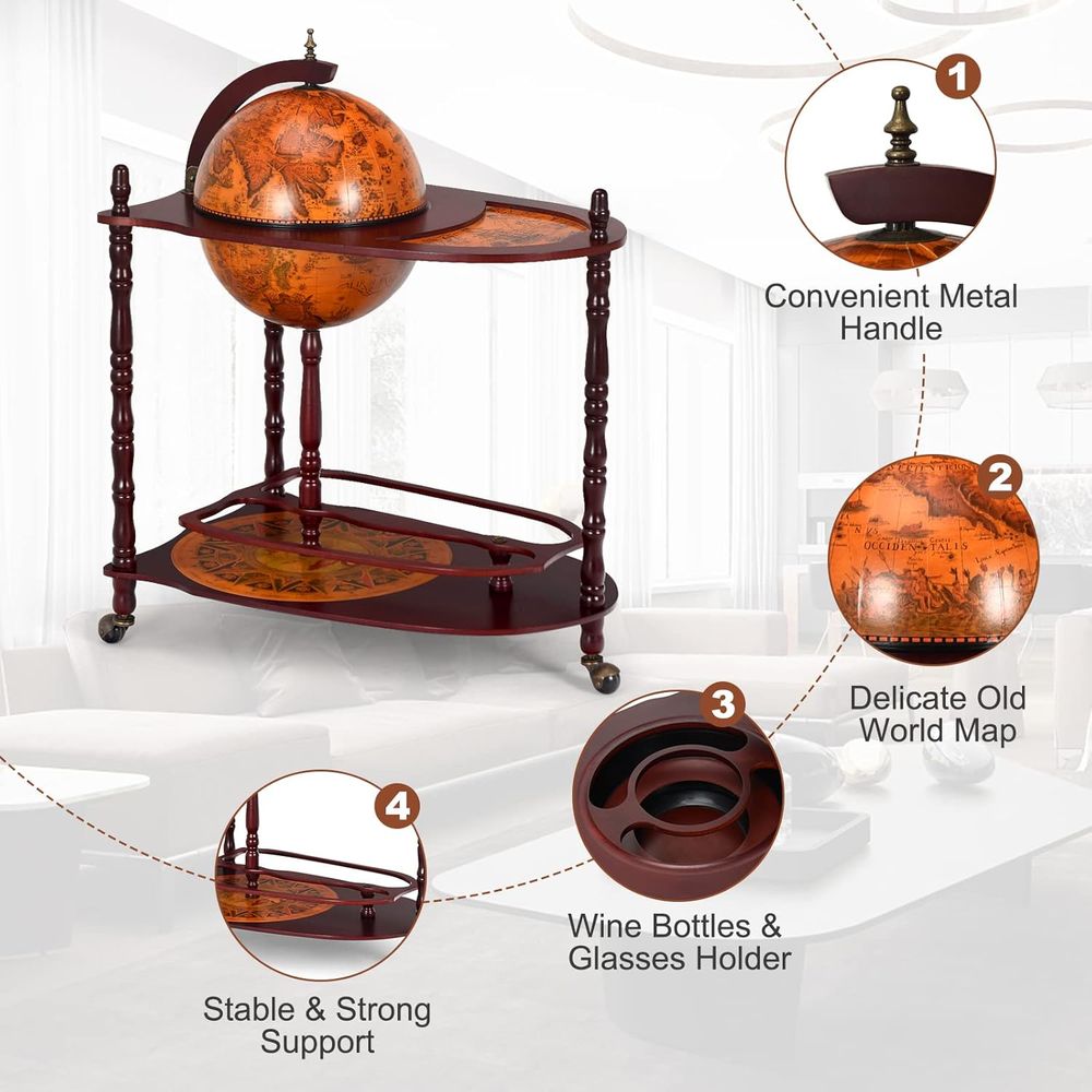Vintage 34.5 Wheeled Globe Bar - Home Bar Shelf のレビューと価格