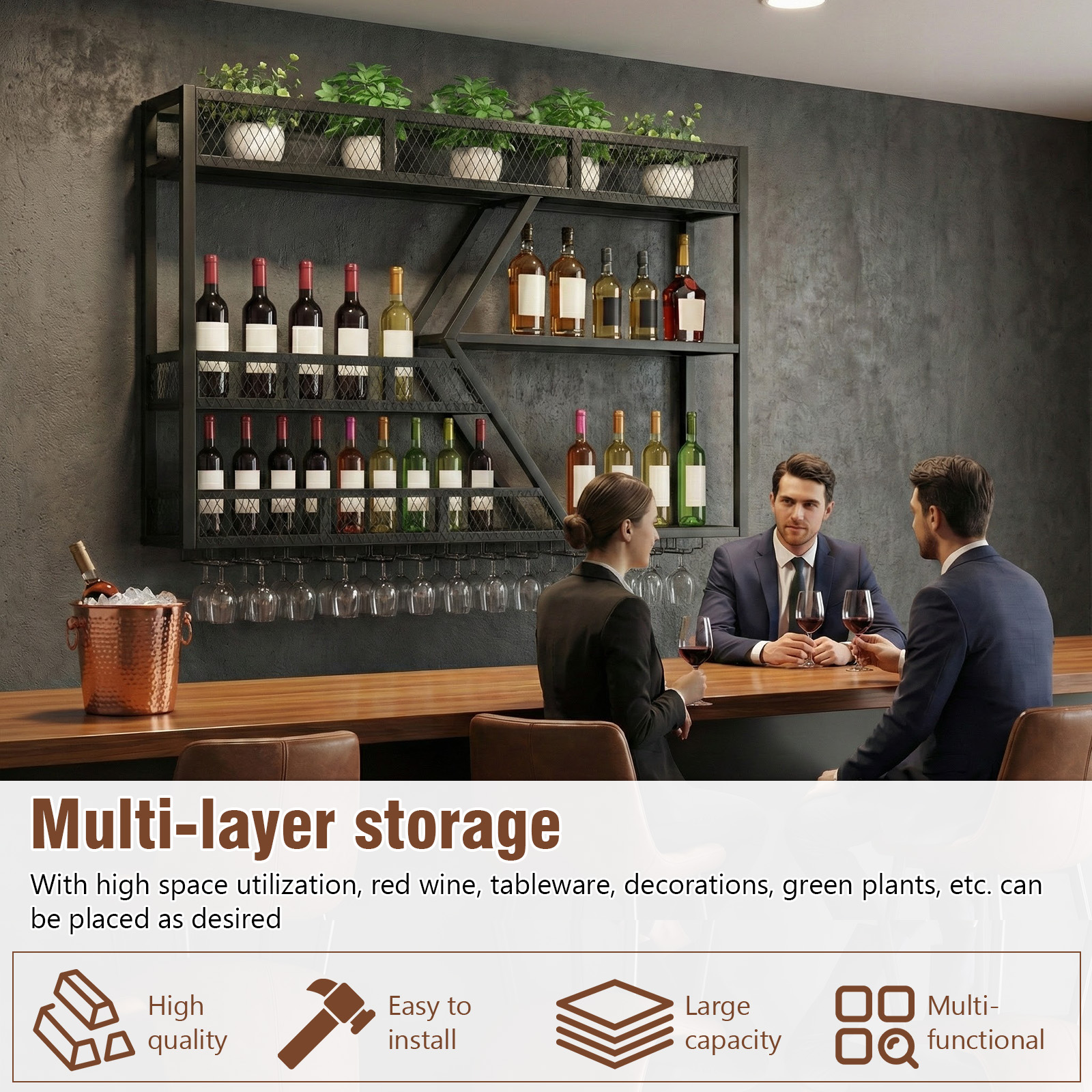 39in 3-Tiers Floating Bar Shel - Home Bar Shelf のレビューと価格