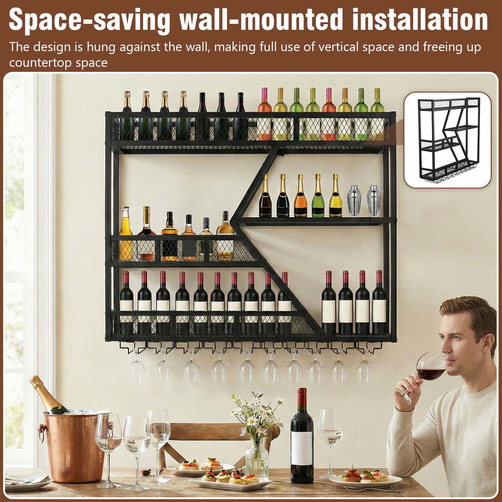 39in 3-Tiers Floating Bar Shel - Home Bar Shelf のレビューと価格