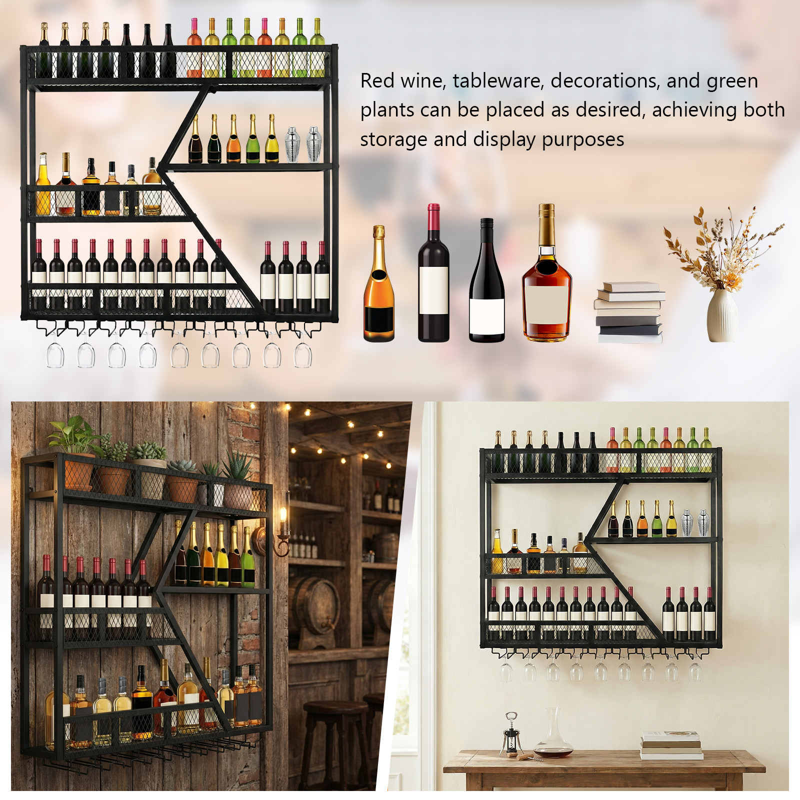 39in 3-Tiers Floating Bar Shel - Home Bar Shelf のレビューと価格