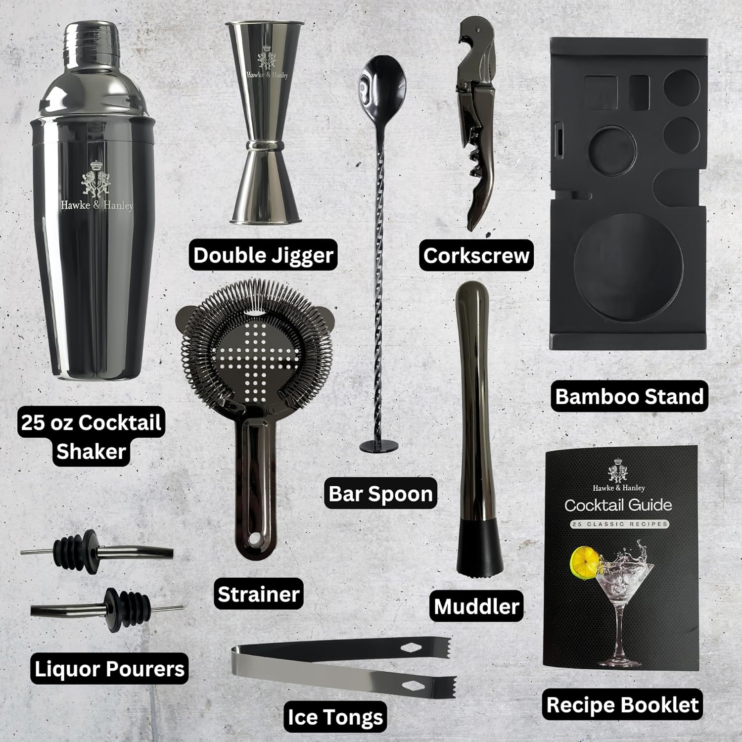 Cocktail Shaker Bar Set, 25 oz - Cocktail Recipe Book のレビューと価格