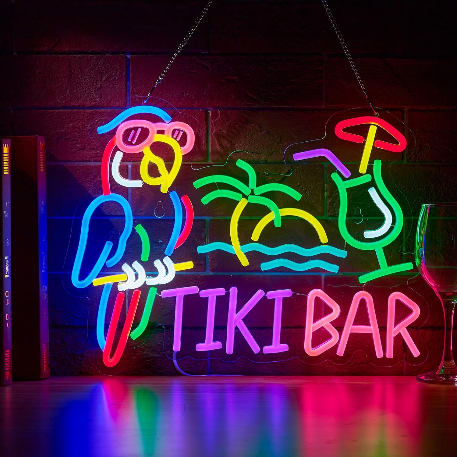 Tiki Bar Parrot Palm Tree Neon - Home Bar Signs のレビューと価格