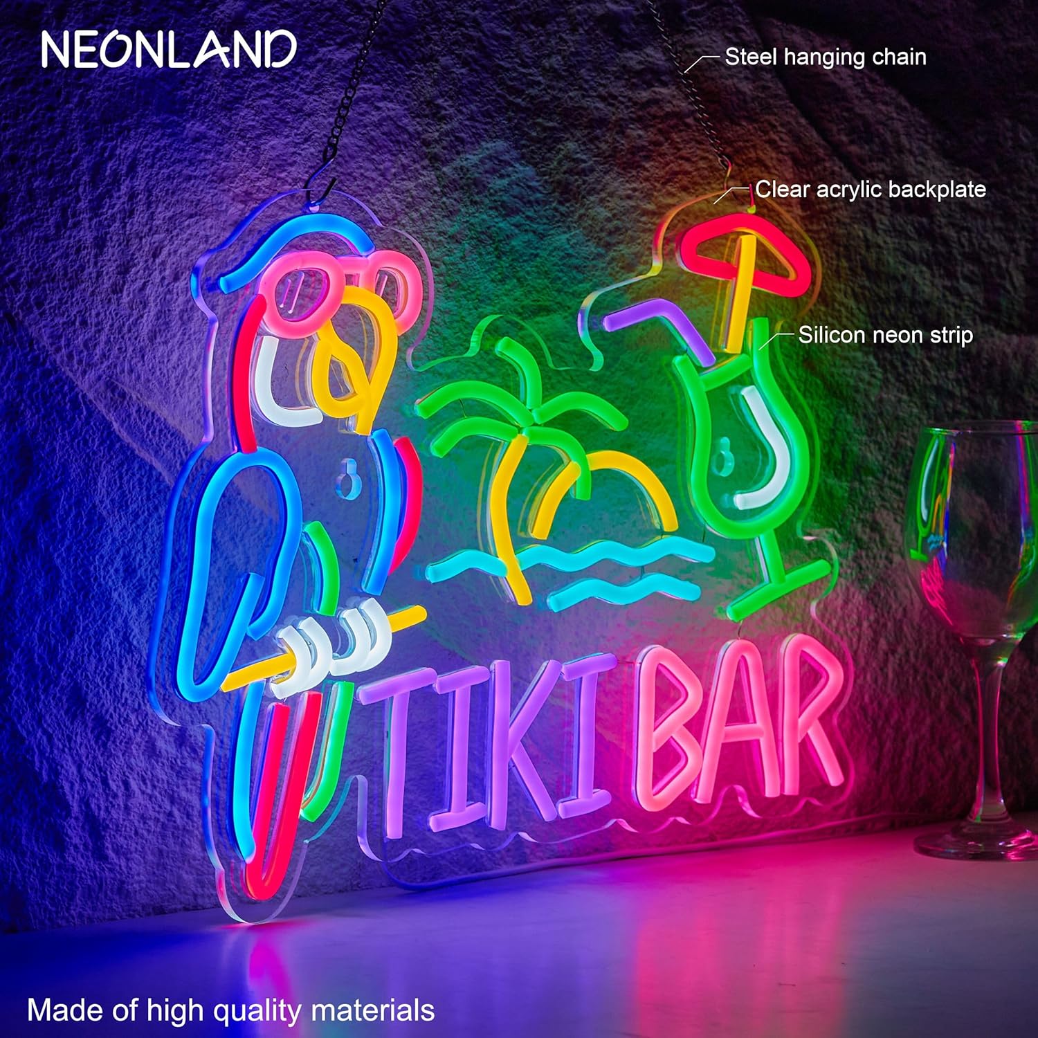 Tiki Bar Parrot Palm Tree Neon - Home Bar Signs のレビューと価格