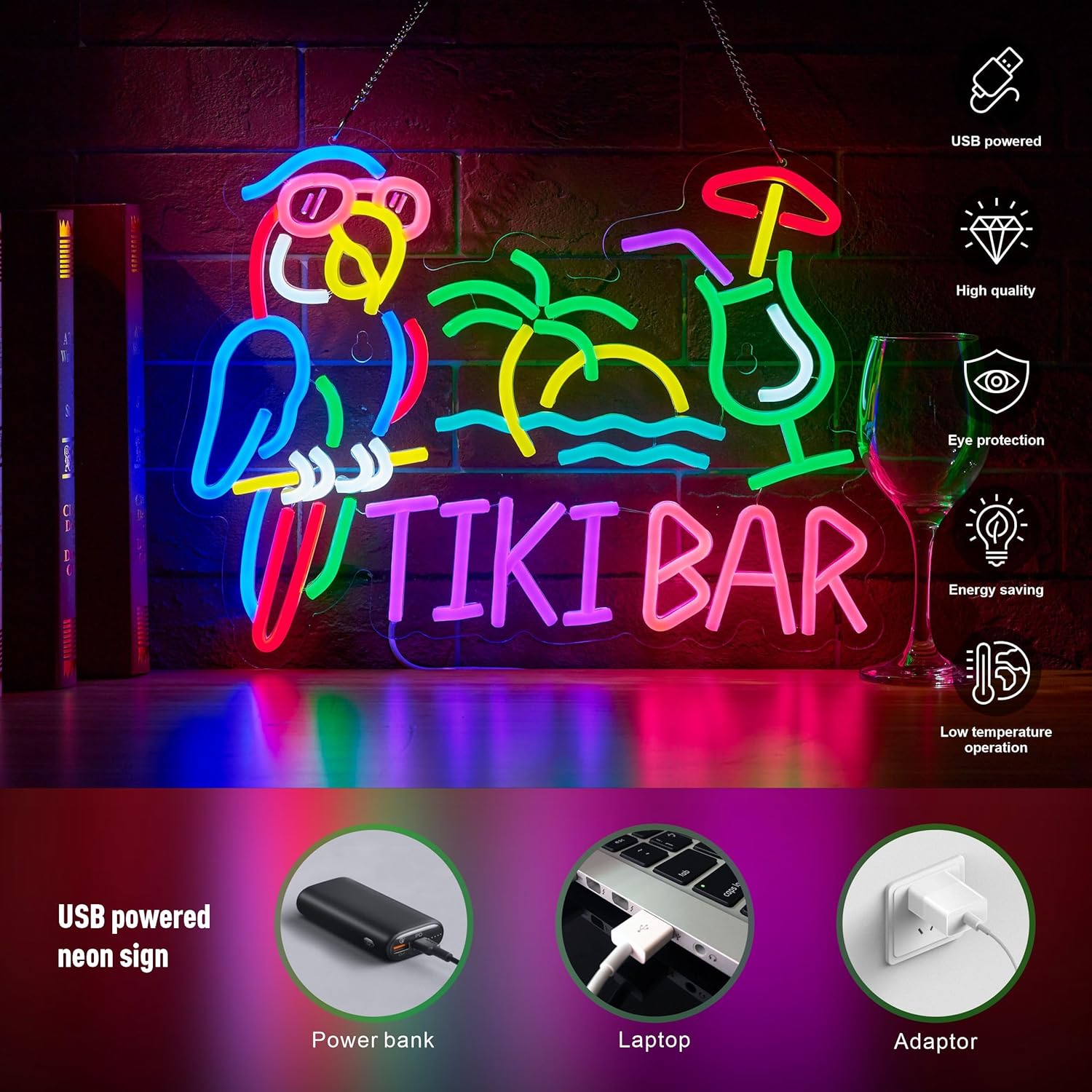 Tiki Bar Parrot Palm Tree Neon - Home Bar Signs のレビューと価格