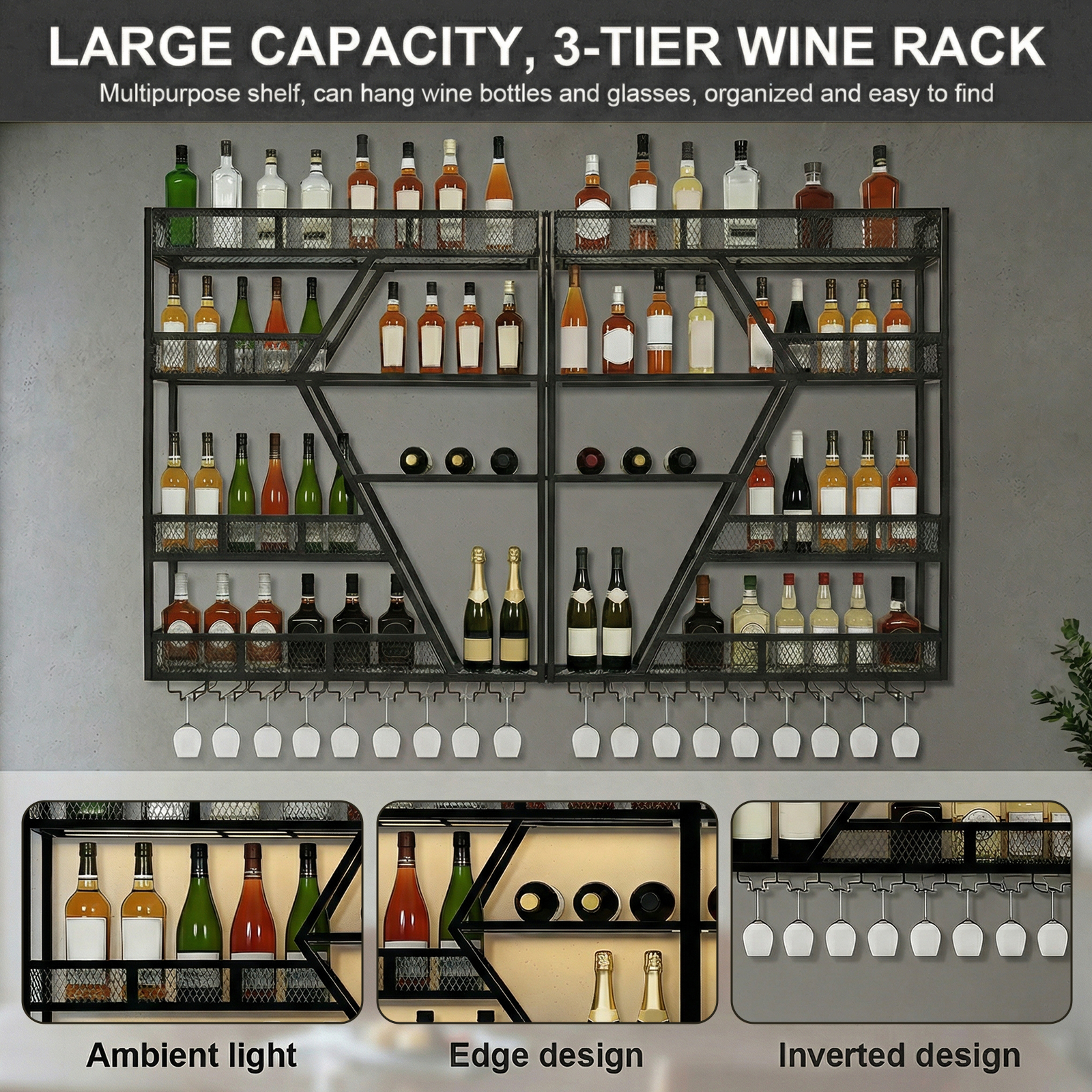 3/4 Tier Wall Mounted Bar Shel - Home Bar Shelf のレビューと価格