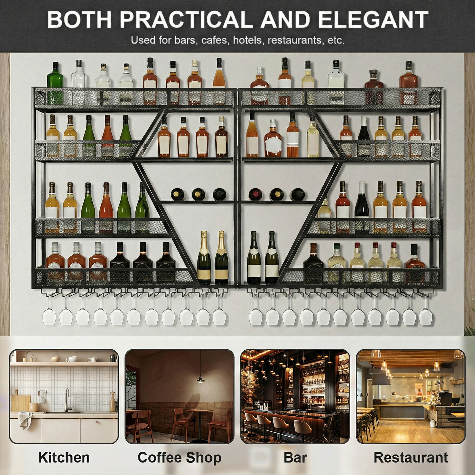 3/4 Tier Wall Mounted Bar Shel - Home Bar Shelf のレビューと価格