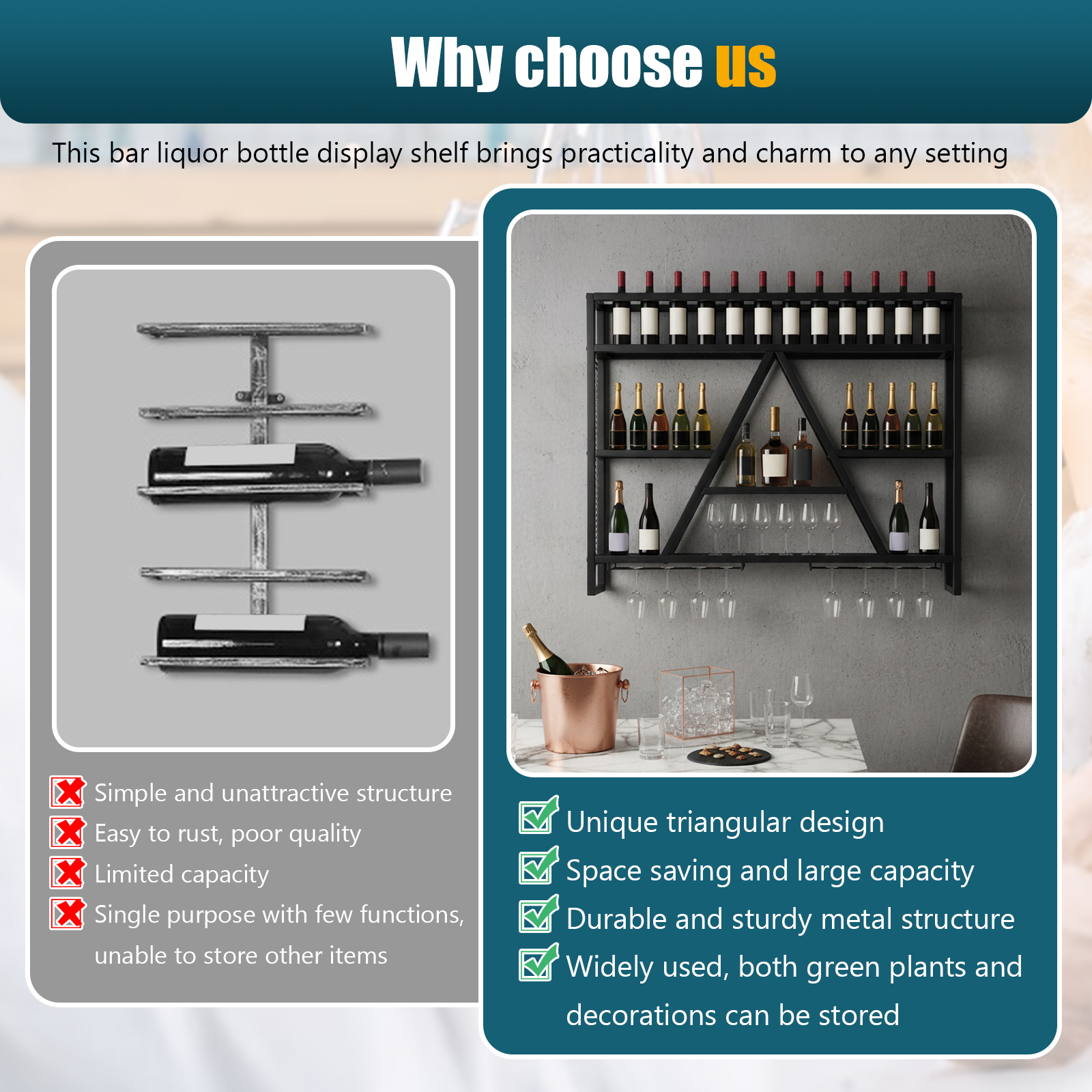 Metal Bottle & Glass Holder Mu - Home Bar Shelf のレビューと価格