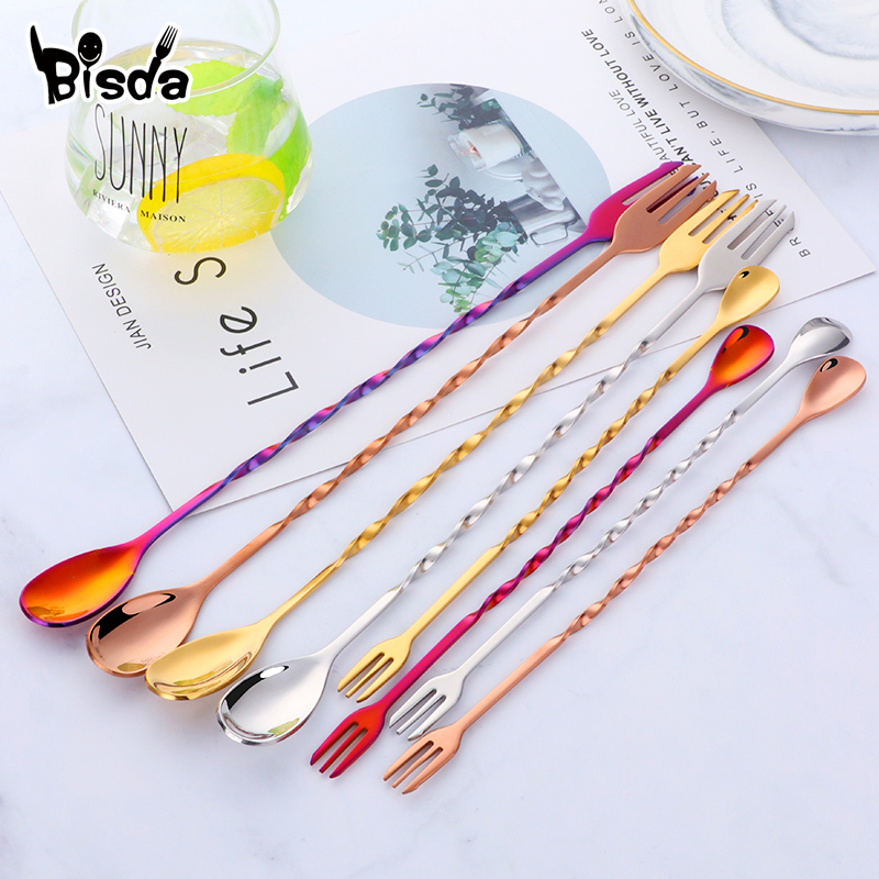 Cocktail Bar Spoons with Fork, - Bar Spoon Twisted のレビューと価格