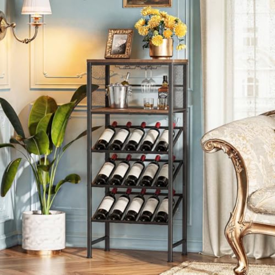 Corner Wine Rack with Glass Ho - Home Bar Shelf のレビューと価格