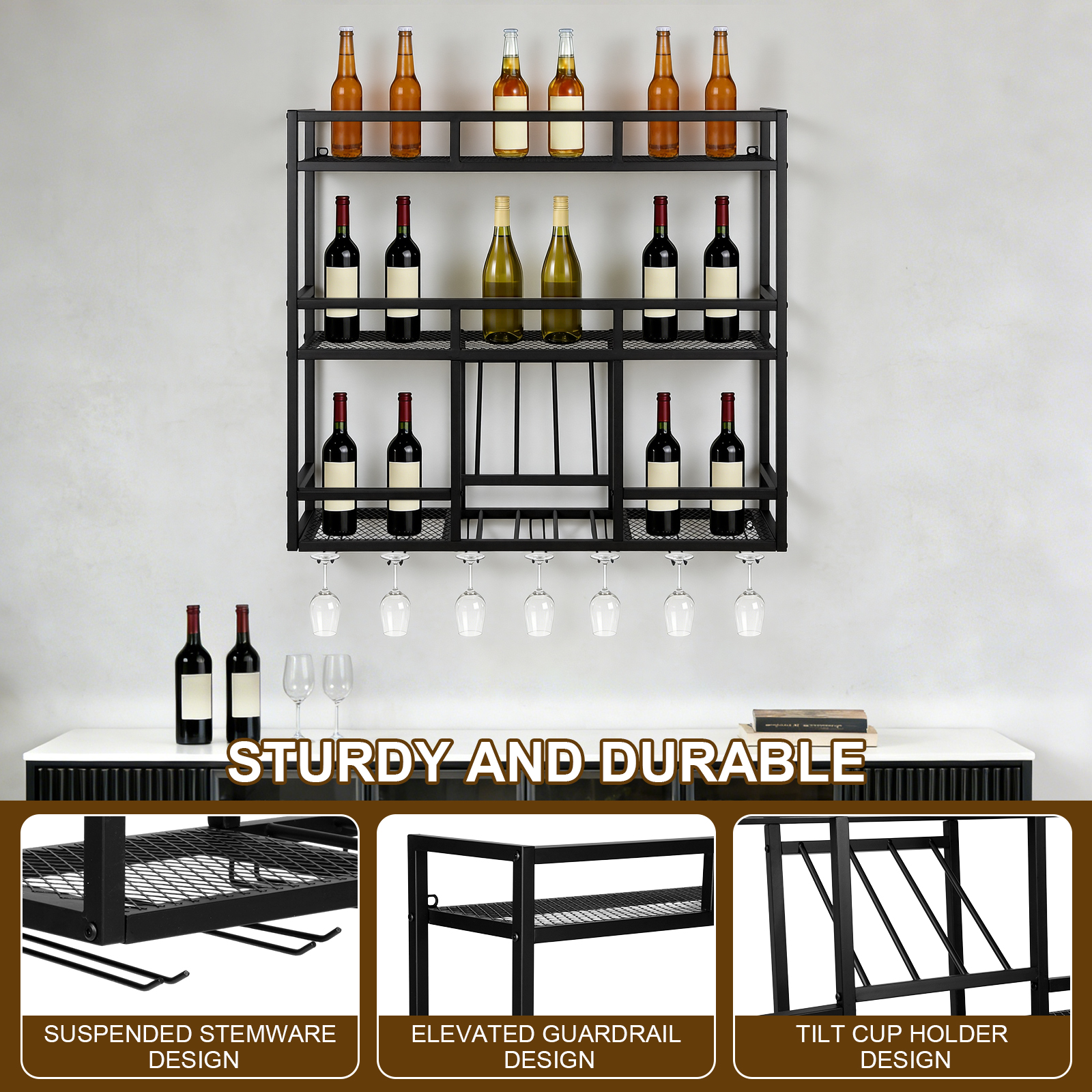 3 Tiers Wall Mounted Wine Rack - Home Bar Shelf のレビューと価格